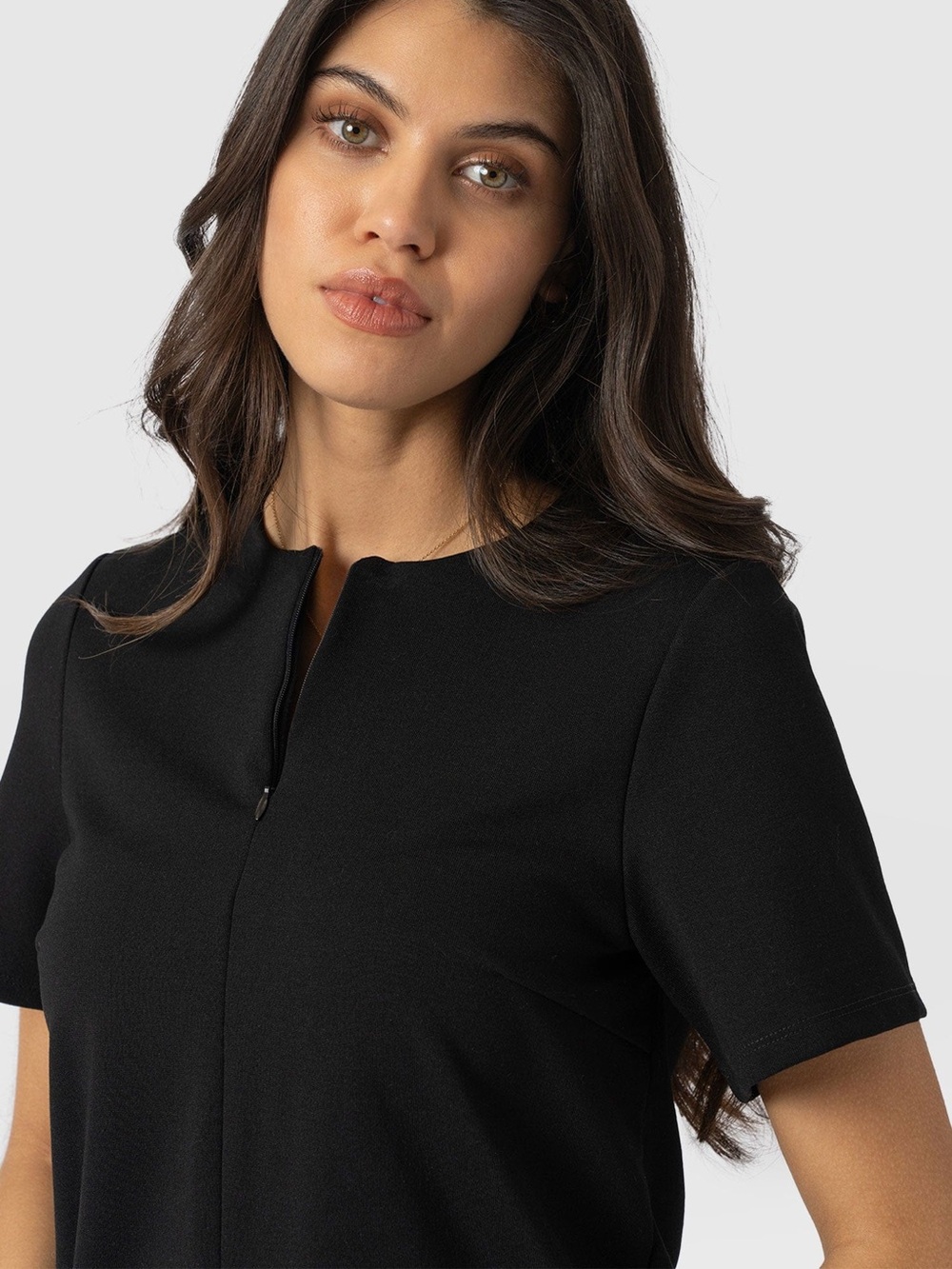 Saint + Sofia Black Short-Sleeve Notch-Neck Tee